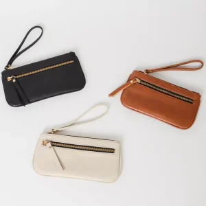 Women’s Purse Bag Genuine Leather Evening Ladies Mobile Phone Bags with Embroidery Logo Wristlet Zipper Pocket