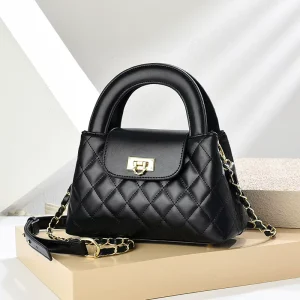 Women’s Quilted Chain Shoulder Bag Fashion Designer Top Handle Handbag with Metal Clasp for Party Luxury Crossbody Purse