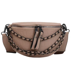 Women’s Quilted Leather Chest Bag with Chain Strap
