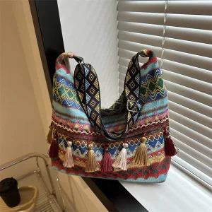 Women’s Retro Chinese Style Crossbody Bag Large Capacity New Ethnic Style for Spring Summer Winter Casual Portable Bag