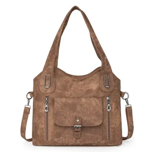 Women’s Retro Style Large Capacity Crossbody Satchel Bag PU Material Fashionable Shoulder Bag 30*15*40cm All Seasons