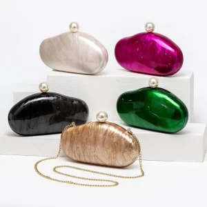 Women’s Retro Style Single Shoulder Crossbody Clutch Bag Irregular Shell Acrylic Wedding Party Purse