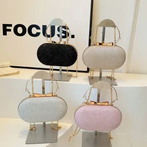 Women’s Round Ball Evening Bag for Evening Metal Top Handle Handbag Ladies Chain Party Bag Crossbody Chain Mini Clutch Purse