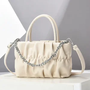Women’s Ruched Cloud Handbag Fashion Silver Chain Crossbody Bag Elegant Ladies Top Handle Shoulder Purse