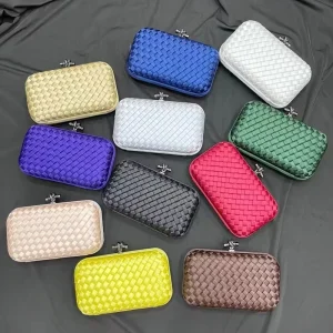 Women’s Satin Evening Bag with Chains Retro Vintage Colorful Hand Clutch Purse for Wedding Party Bag Purse