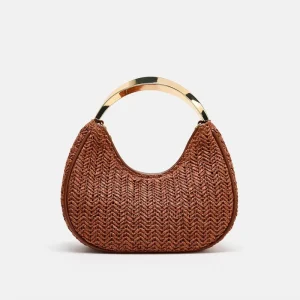 Women’s Shiny Gold Hobo Bag Metal Handle Evening Clutch Detachable Chain Crossbody Bag Fashion Textured Mini Handbag for Party