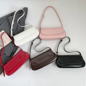 Women’s Simple Flap Armpit Bag Solid Color PU Shoulder Bag Versatile Casual Crossbody Handbag Trendy Small Purse for Daily