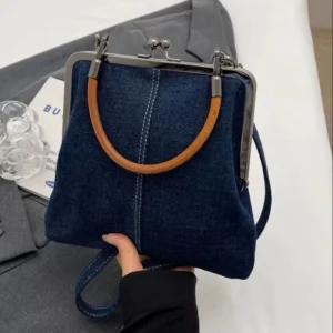 Women’s Small Handmade Denim Splicing Messenger Shoulder Bag Fashionable Hand-Held with Zipper Closure