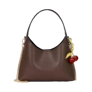 Women’s Small Hobo Faux Leather Crossbody Handbag Open Closure Polyester Lining Chain Strap Cherry Shoulder Purse