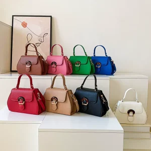 Women’s Small Square Bag Trendy Litchi Texture Simple Satchel One Shoulder Cross Body Waterproof PU Material