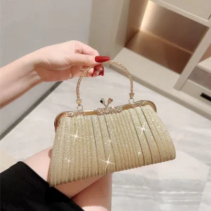 Women’s Sparkling Clutch Bag Noble Golden Evening Bags Wedding Clutch Purse Bag with Handle Handbag