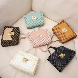 Women’s Splicing Single Shoulder Crossbody Bag with Chain Small Square Design