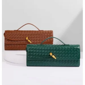 Women’s Spring Summer Soft Woven Leather Dinner Bag Stylish Crossbody Handbag Elegant Organ Inspired Design Clutch Bag