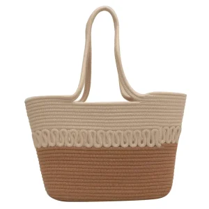 Women’s Straw Tote Bag Contrast Color Bow Knot Woven Casual Vacation Beach Bag for Summer