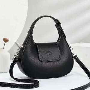 Women’s Structured Half Moon Hobo Handbag with Top Handle and Single Strap Flap Closure Crossbody Purse for Wedding & Party