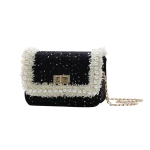 Women’s Stylish Handmade Spring Small Shoulder Bag High-end Pearl Crossbody Design Open Closure Fashionable for Girls