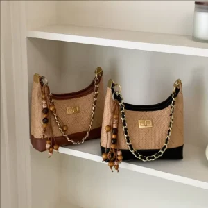 Women’s Stylish High-Capacity Quilted Chain Straw Underarm Crossbody Bag with Single Strap