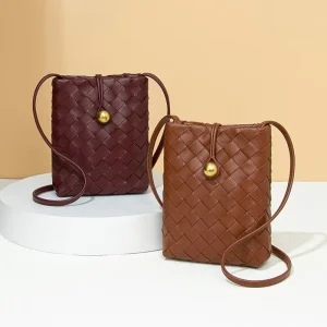 Women’s Stylish Single Shoulder Crossbody Bag Mini Mobile Phone Fanny Pack New Woven Handbag for Casual Use