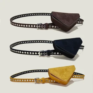 Women’s Suede Leather Chain Waist Bag with Shoulder Strap