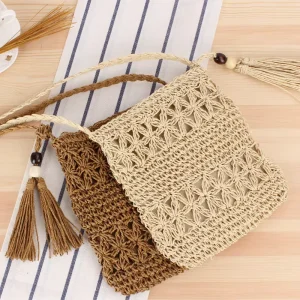 Women’s Summer Beach Shoulder Purse Handbags Straw Crossbody Bucket Weave Straw Bags