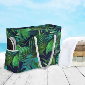 Women’s Summer Canvas Beach Tote Bag Eco Friendly Personalized Multi Pocket Beach Bag with Rope Handles Fashionable Design