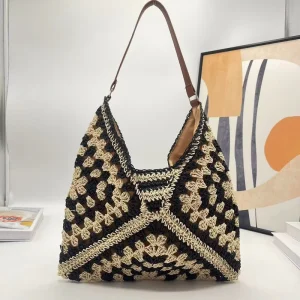 Women’s Summer Straw Flap Hobo Tote Bag Eco Friendly Bohemian Beach Large Capacity Travel Outdoor Snap Closure