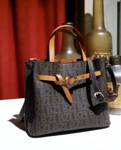 Women’s Tote Bag Large Capacity Vintage Monogram Print PVC Leather Belt Buckle Detachable Strap Crossbody For Ladies Daily Use