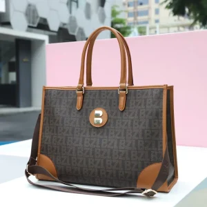 Women’s Tote Bag Large Capacity Vintage Monogram Print PVC Leather Detachable Strap Top Handle Crossbody For Daily Commute