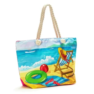 Women’s Tropical Weekender Shopping Handbag Holiday Travel Canvas Tote Open Closure Summer Beach Bag