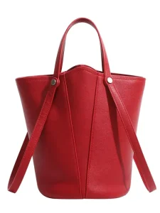 Women’s Vintage England Style Bohemian Fashion PU Leather Medium Hardness Large Capacity Waterproof Bucket Bag Shoulder