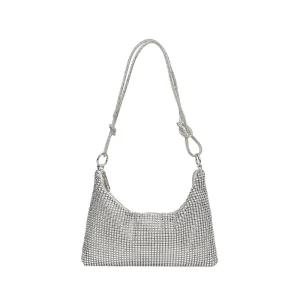 Women’s Vintage Fashion Shoulder Purse Single Handle Handbag with Rhinestones and Chains Zipper Closure Polyester Lining