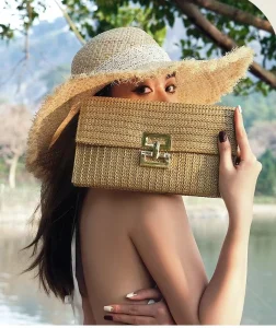 Women’s Vintage Fashion Straw Clutch Bag Braided Wallet Portable Long Purse Handbag Grass Rattan