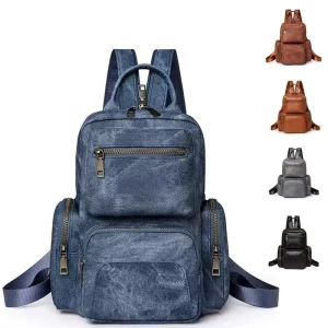 Women’s Vintage PU Small Backpack & Chest Bag Outdoor Travel Dual Use Zipper Closure Durable Anti Theft Design