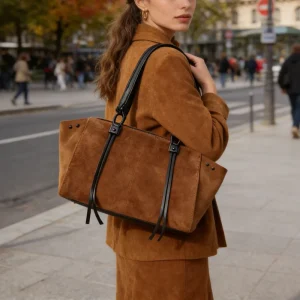 Women’s Vintage Trendy Suede Tote Handbag Daily Use Solid Color PU Purse with Polyester Lining Slouchy Hobo Shoulder Bag