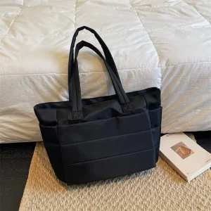 Women’s Water Resistant Portable Oxford Cloth Handbag Zipper Soft Handle Puffy Tote Bags Open Design Polyester Lining Shoulder