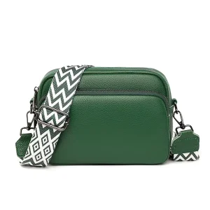 Women’s Waterproof Messenger Bag with Wide Woven Strap and Zipper Closure Featuring a Phone Compartment