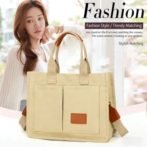 Women’s Work Use Canvas Tote Purse Multifunction Pockets Crossbody Handbags Top Handle Shoulder Satchel Bags for Students