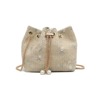 Woven Bag Women’s Bag New Trendy Summer Straw Woven Personalized Shoulder Messenger Bag Cute Small Fresh Bucket Bag Women