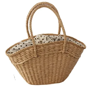 Woven Beach Rafia Straw Makeup Bag with Hasp Closure Two Handles and Letter Decoration