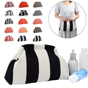 Woven Crochet Purses For Women Beach Handbag Dumpling Clutch Ruched Cloud Purse Casual Colorblock Cosmetic Bags For Women