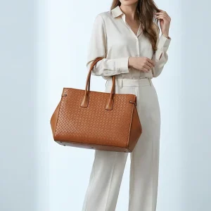 Woven Genuine Leather Tote Bag Handbag for Women Large Capacity Office Work Designer Chic Minimalist Custom Private Label