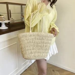 Woven Grass Fringe Tote Bag Summer Woven Fabric Fashion Handbag Handmade Straw Bag Beach Vacation Handbag Straw Handbag