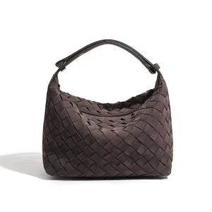 Woven PU Suede Hobo Bag Soft Slouchy Top Handle Shoulder Purse for Women Casual Suede Woven Crossbody Shoulder Bag for Everyday