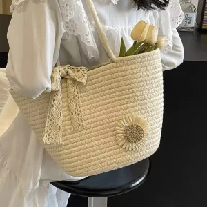 Woven Straw Bag for Women 1-1.9L Waterproof Lightweight Summer Shoulder Cross Body Beach Bag New Fashion Style