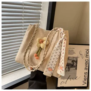 Woven Straw Handbag for Women Large Capacity Summer Versatile Shoulder Bag Beach Crossbody Tote Bag