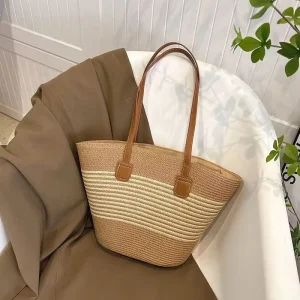Woven Straw Summer Beach Tote Bag for Women Large Capacity Portable Shoulder Bag For Women