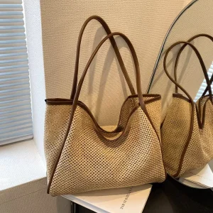 Woven Straw Women’s Large Capacity Urban Simplicity Spring Summer Beach Single Shoulder Tote Bag New All Match