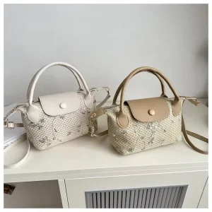 Woven Straw Zipper Single Strap Women’s New Crossbody Beach Bag High-end Portable Holiday Shoulder Floral Polyester Lining
