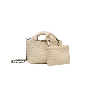 Woven Vegan Neoprene PU Leather Weave Tote Bag Summer Beach Travel Handbag and Purse Handmade Ladies Shoulder Crossbody Bag