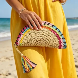 Woven Women’s Underarm Bag Summer Fashion Cute Ins Shell Distinctive Girl’s Handbag Clutch Zipper Closure